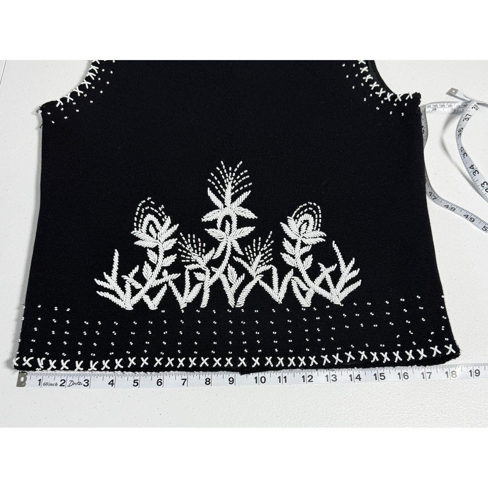 Vtg Palio Beaded Wool Sleeveless Top Black White Lined Back Zip Floral Knit M/L - Picture 8 of 14